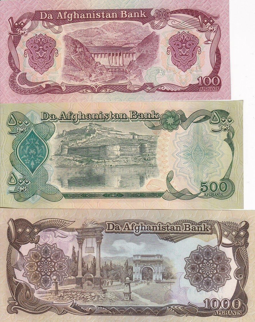 Afghanistan Set 3 PCS 100 500 1000 Afghanis P 58 P 60 P 61 UNC