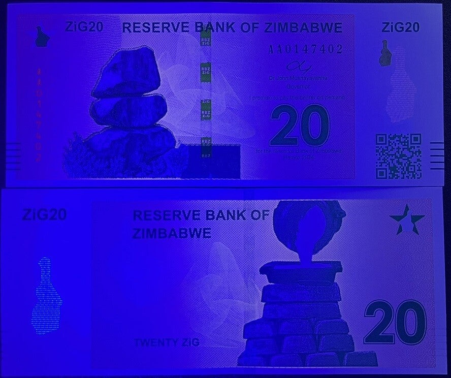 Zimbabwe 20 ZiG 2024 P 111 Gold Reserve Backed UNC With QR Code