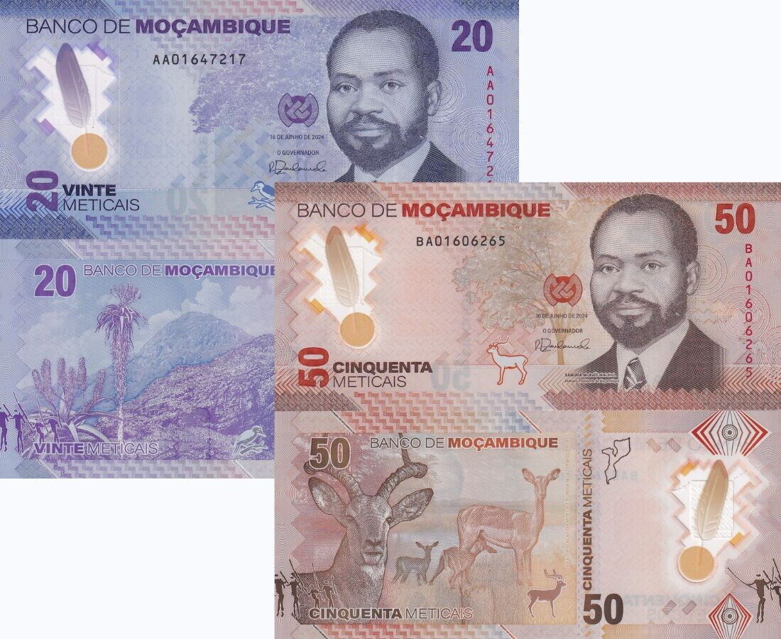 Mozambique set 2 UNC 20 50 Meticais 2024 Polymer New family P 155 156