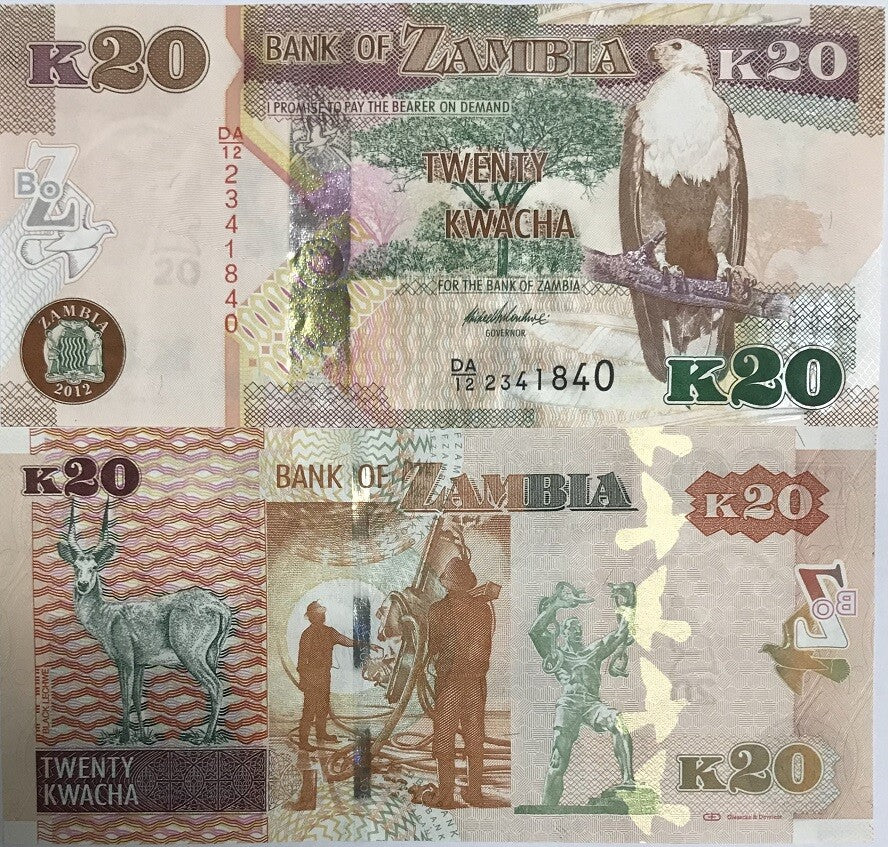 Zambia 20 Kwacha 2012 P 52 UNC