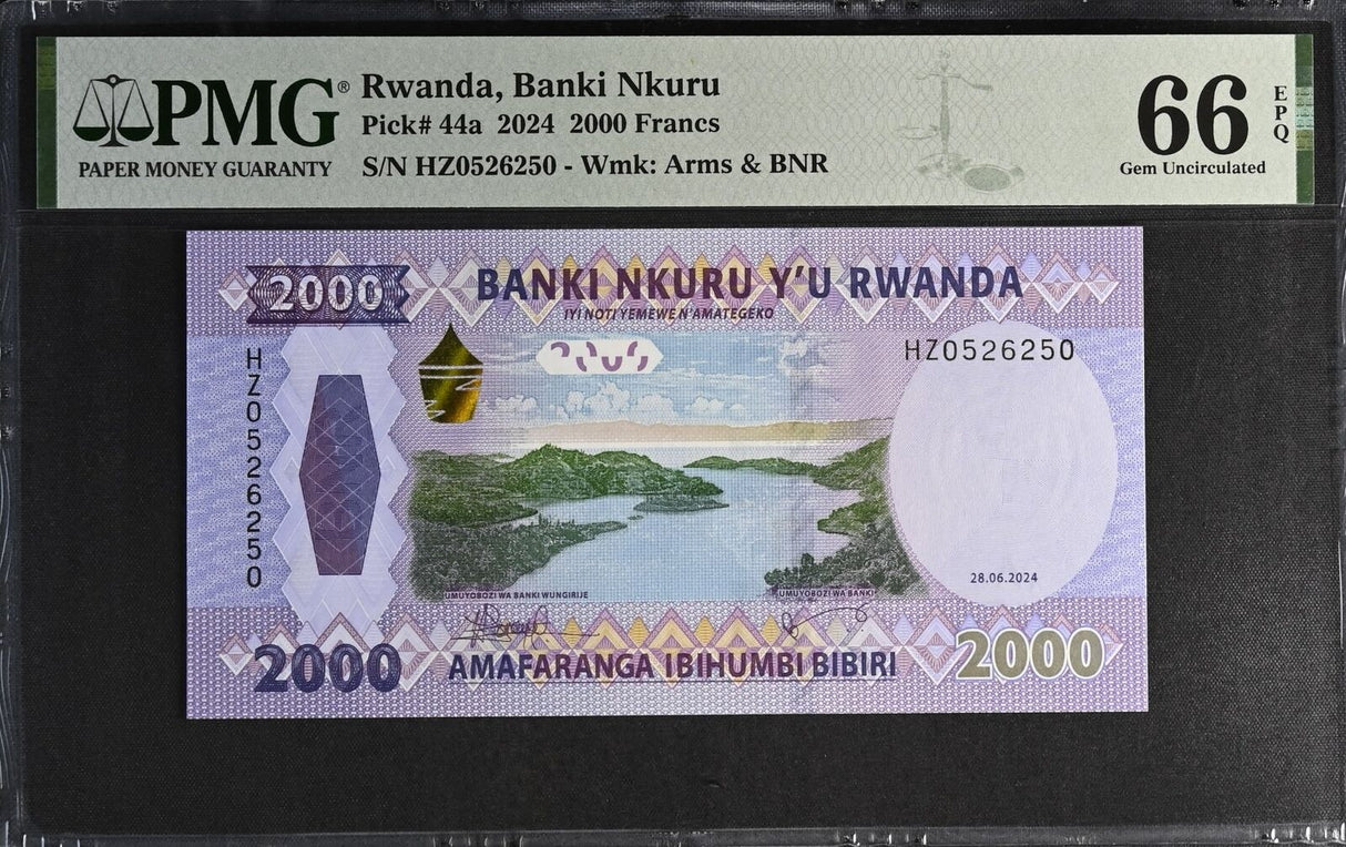 Rwanda 2000 Francs 2024 P 44 a Gem UNC PMG 66 EPQ