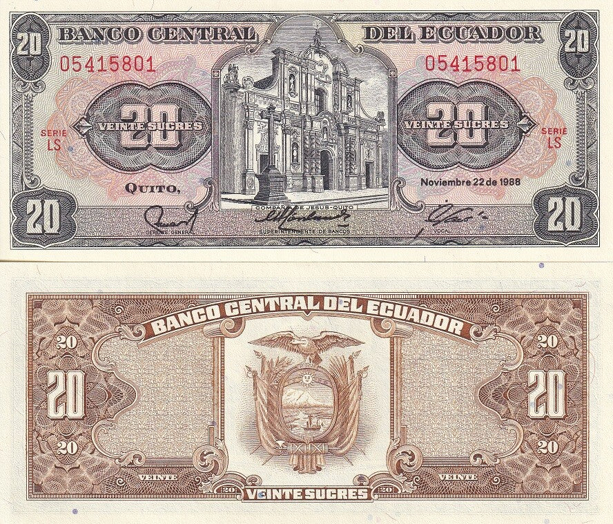 Ecuador 20 Sucres 1988 P 121Aa UNC