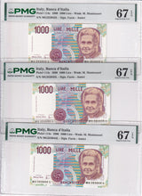 Italy Lot 3; 1000 Lire 1990 P 114 c Superb Gem UNC PMG 67 EPQ