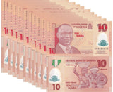 Nigeria 10 Naira 2022 P 39 m Polymer UNC Lot 10 PCS