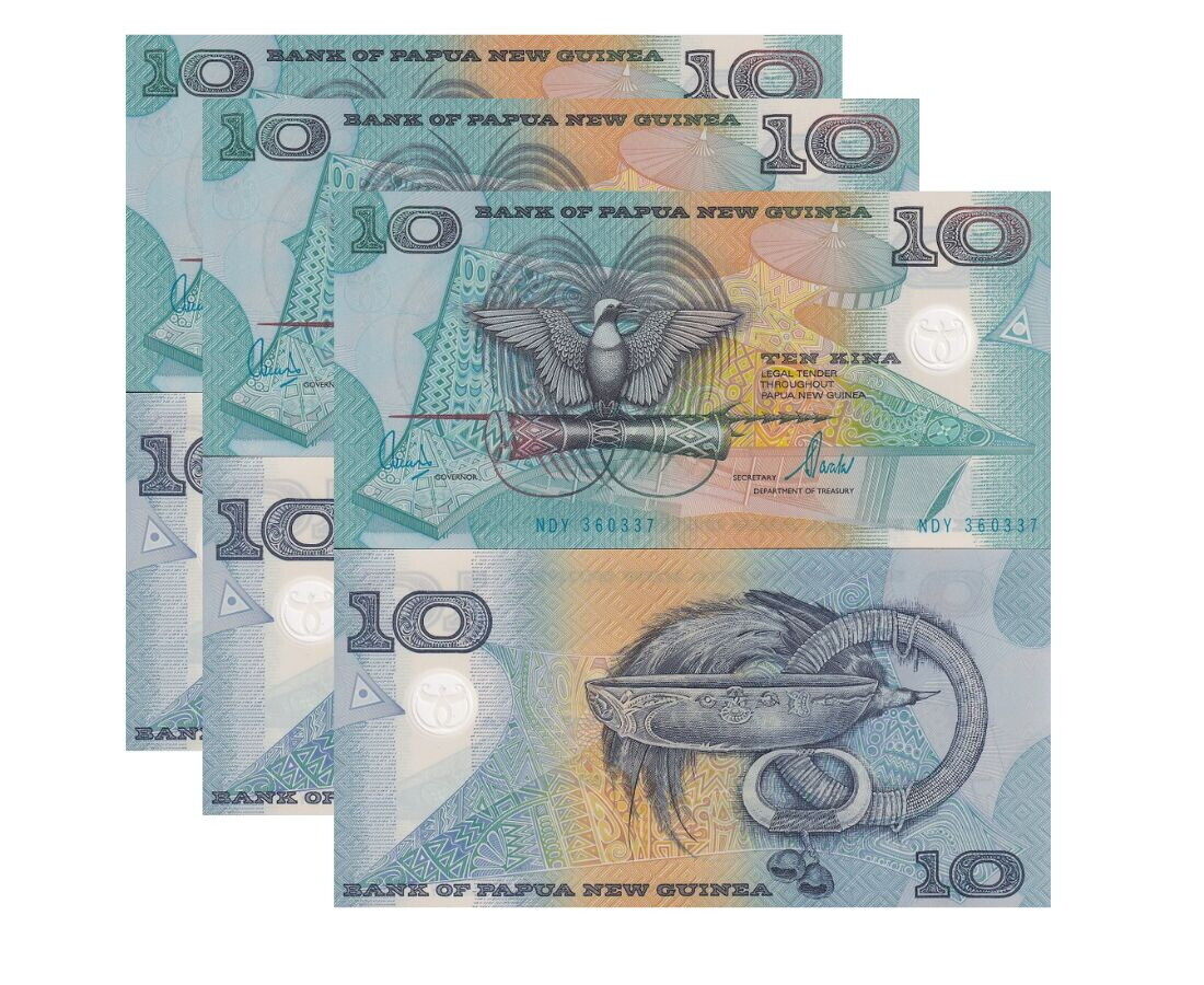Papua New Guinea 10 Kina 2000 Polymer P 26 UNC LOT 3 PCS