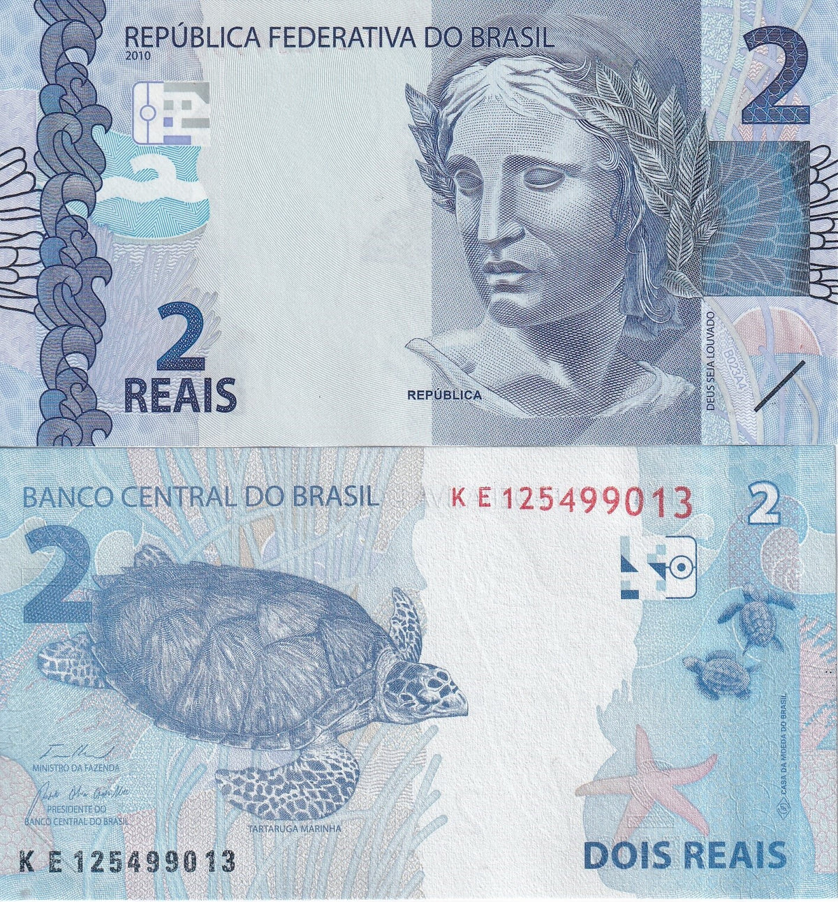 Brazil 2 Reais ND 2010 (2024) New Sign P 252 g UNC , Sea turtle