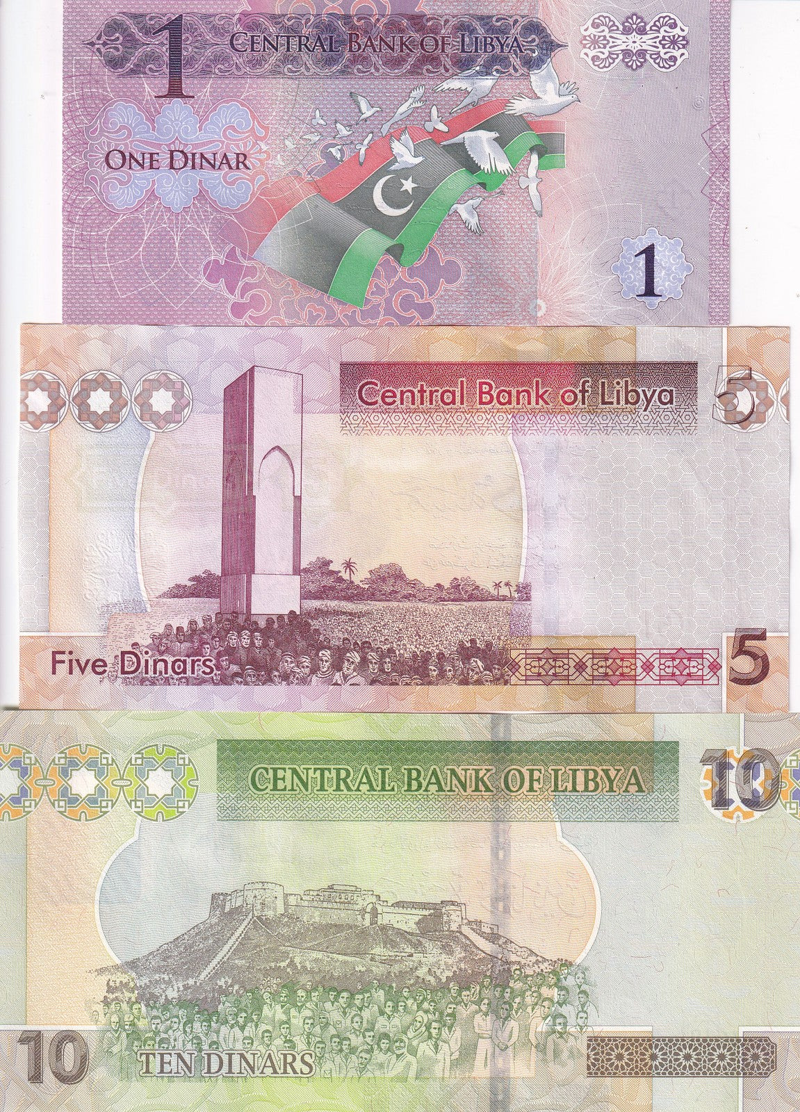 Libya Set 3 Pcs 1 5 10 Dinars ND 2011 - 2013 P 76 77 78A UNC