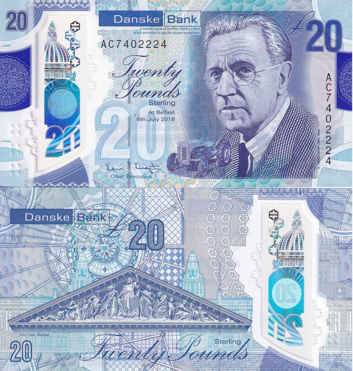 Northern Ireland 20 Pounds Danske 2019 Polymer P 215 UNC