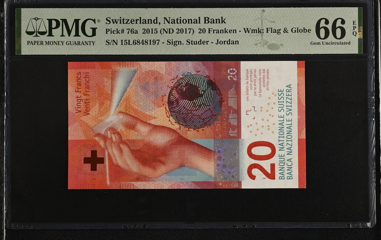 Switzerland 20 Franken 2015 ND 2017 P 76 a Gem UNC PMG 66 EPQ