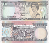 Fiji 1 Dollar ND 1993 P 89 QE II UNC , Suva market, passenger ship