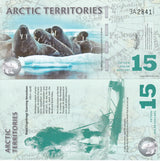 Arctic Territories 15 Dollars 2011 POLAR WALRUS POLYMER ,private issue note