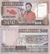 Madagascar 500 Francs ND 1988-1993 P 71 b UNC