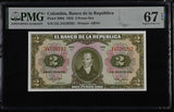 Colombia 2 Pesos Oro 1955 P 390 d Superb Gem UNC PMG 67 EPQ