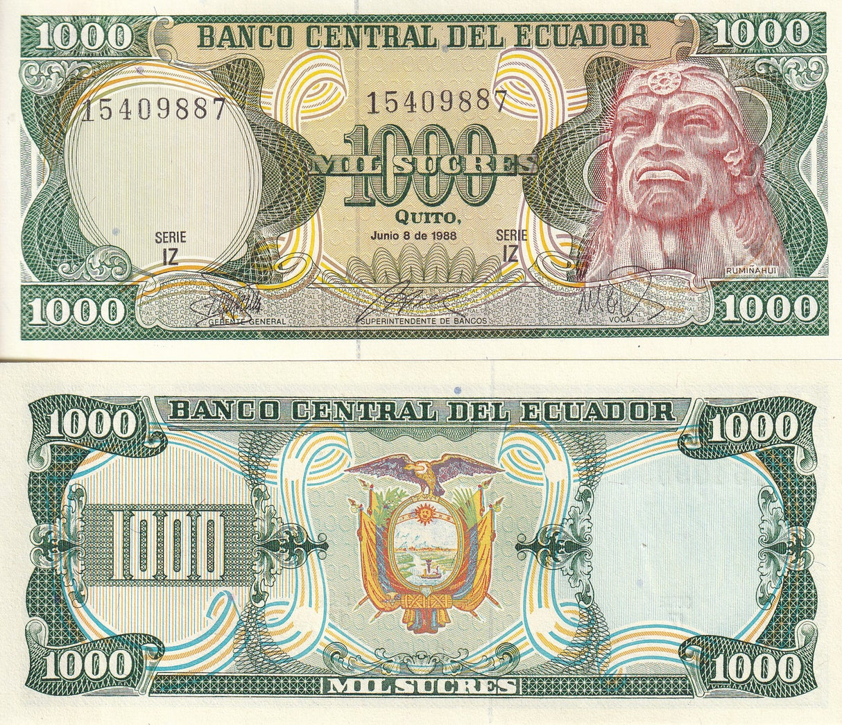 Ecuador 1000 Sucres 1988 Serie IZ P 125 b UNC