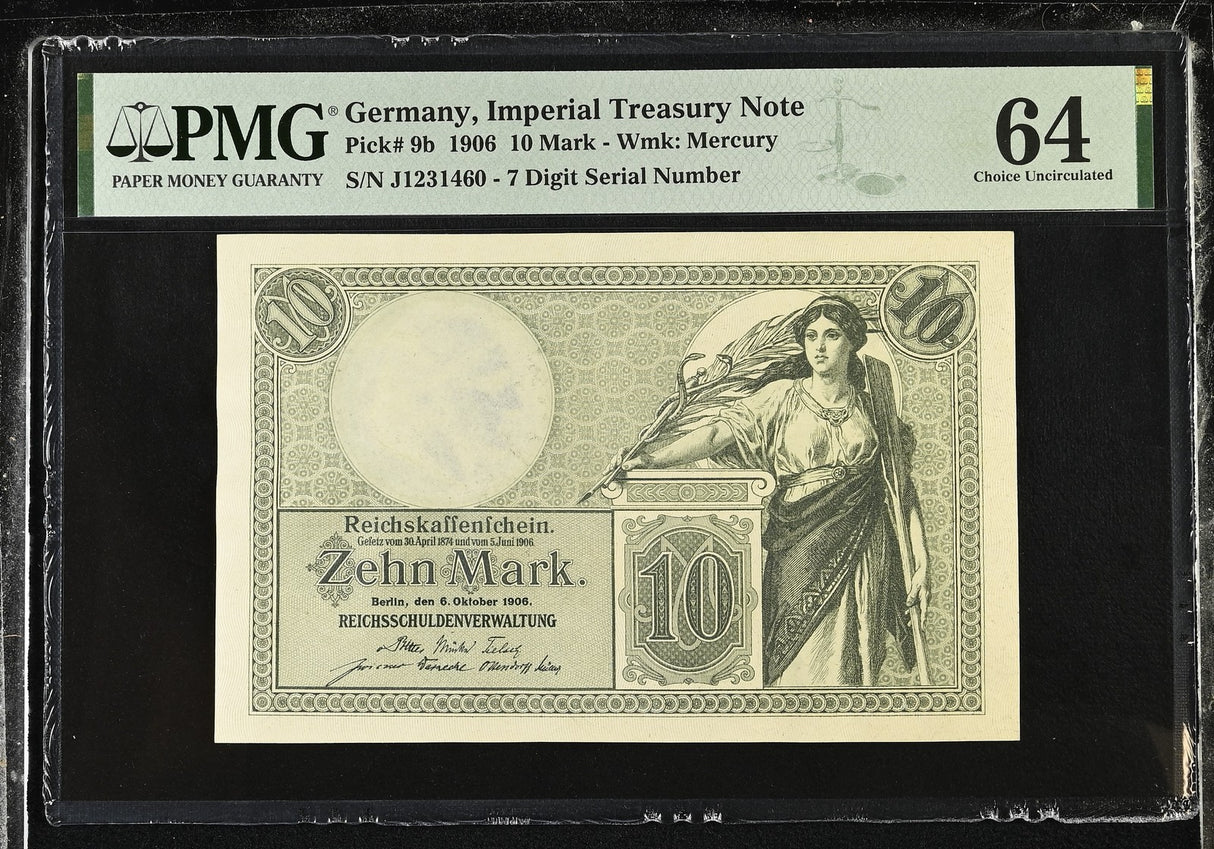 Germany 10 Mark Imperial Treasury 1906 P 9 b Choice UNC PMG 64