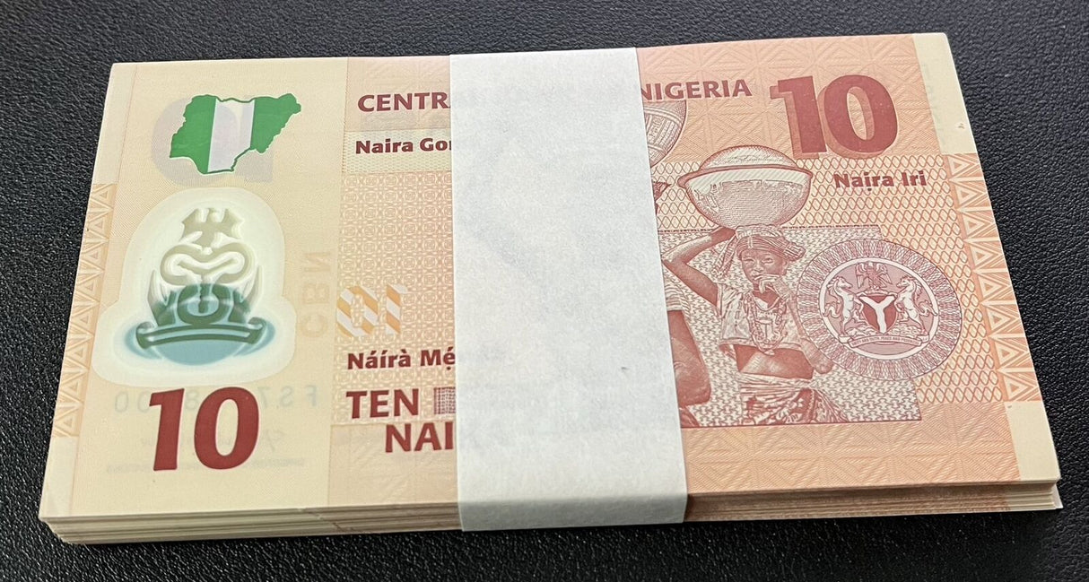 Nigeria 10 Naira 2022 P 39 Polymer AUnc Damage Printing LOT 100 PCS See Scan