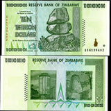 Zimbabwe 10 Trillion Dollars 2008 AA Prefix P 88 AUnc