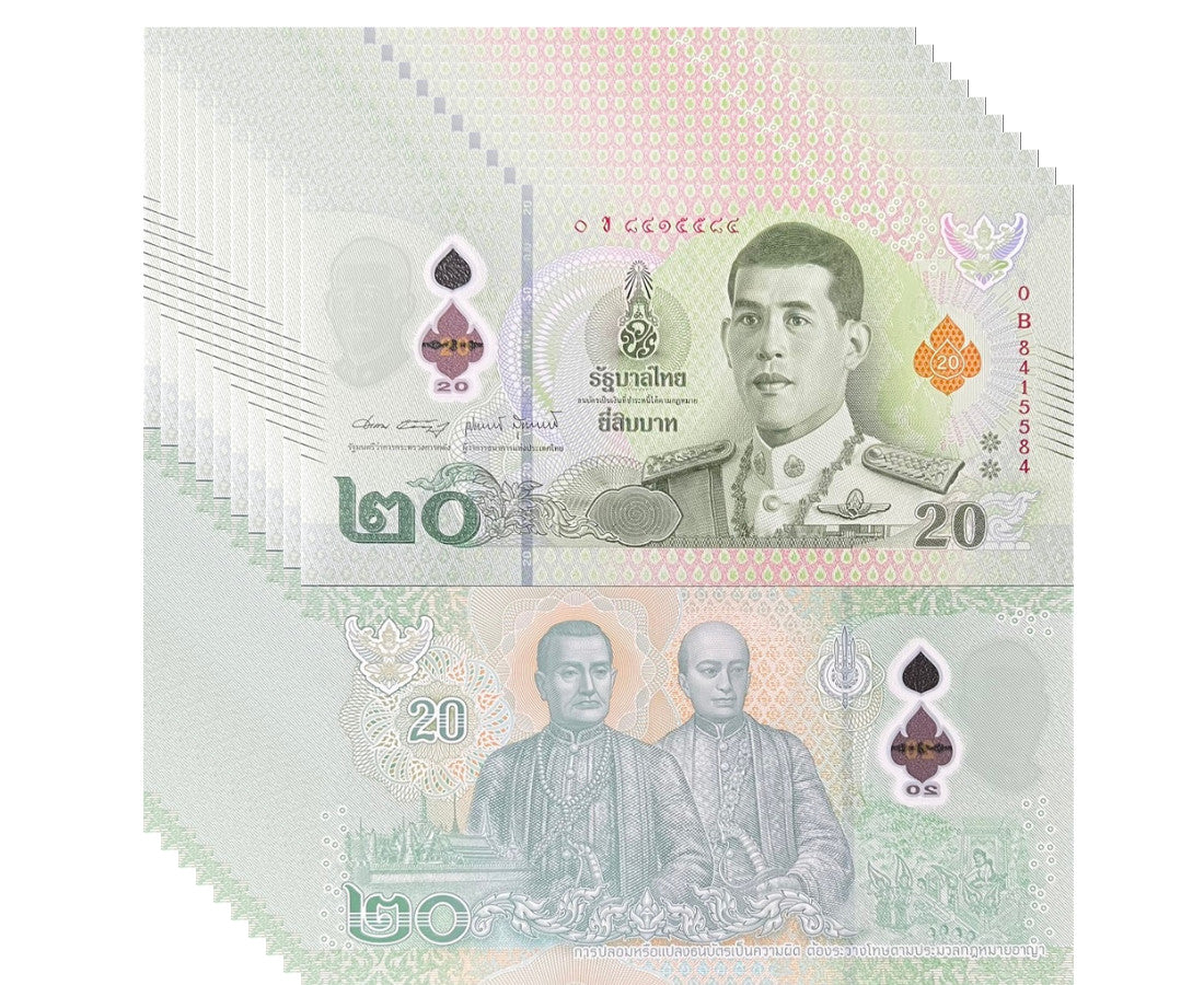 Thailand 20 Baht ND 2022 P 142 Polymer Mixed Signs UNC LOT 10 PCS