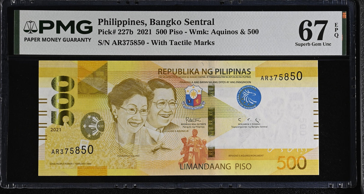 Philippines 500 Piso 2021 P 227 b Superb Gem UNC PMG 67 EPQ , blue naped Parrot