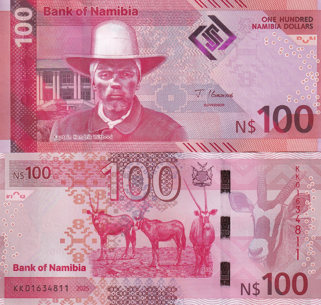 Namibia 100 Dollars 2025 P 23 NEW Design Oryx UNC