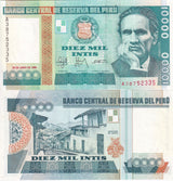 Peru 10000 Intis 1988 P 140 UNC Santiago de Chuco, Cesar Vallejo