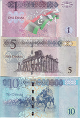 Libya Set 3 Pcs 1 5 10 Dinar 2013 2015 P 76 P 81 P 82 UNC