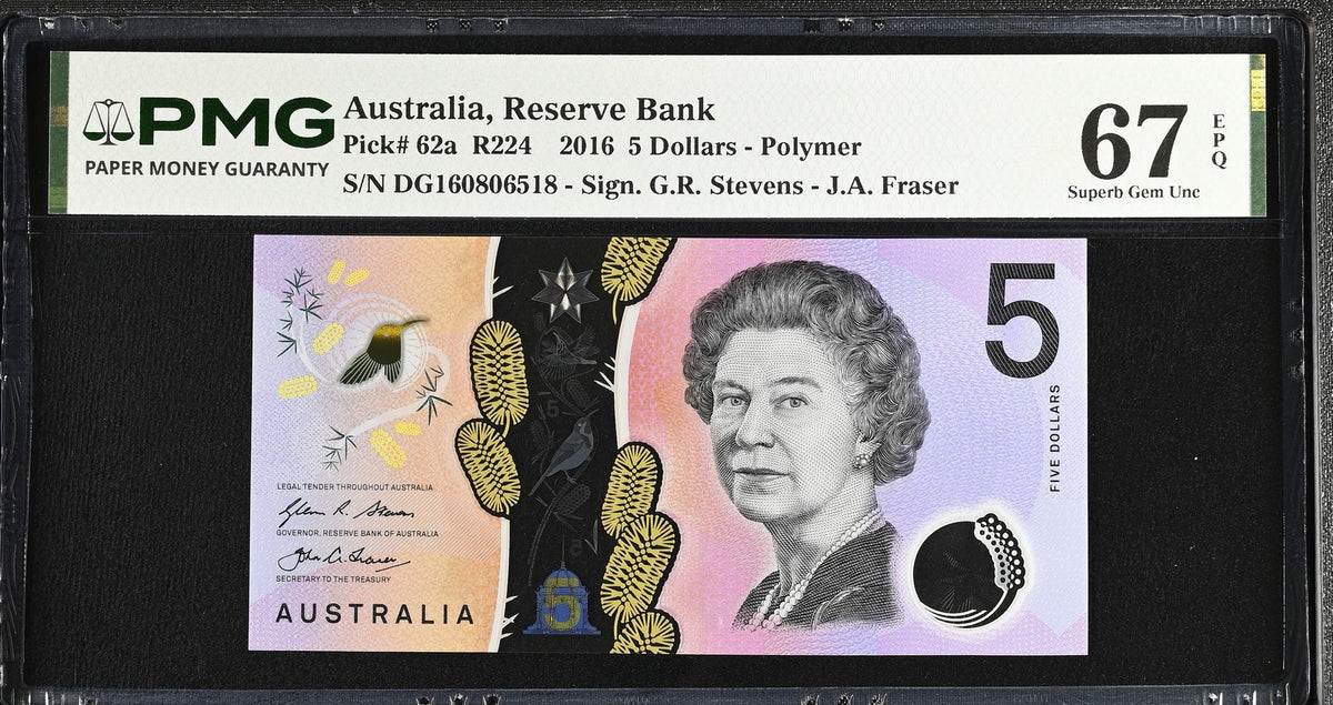 Australia 5 Dollars 2016 P 62 a Polymer Superb Gem UNC PMG 67 EPQ