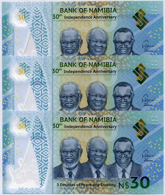 Namibia 30 Dollars Commemorative 2020 P 18 Polymer UNC Lot 3 Pcs