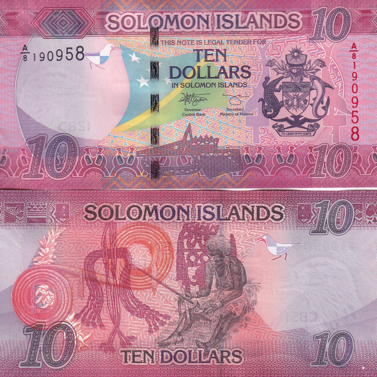 Solomon Islands 10 Dollars ND 2023 P 33 b UNC , TDLR, arms Weaver