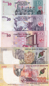 Swaziland Set 5 Pcs 10 20 50 100 200 Emalangeni 2015-2018 P 37- 44 UNC