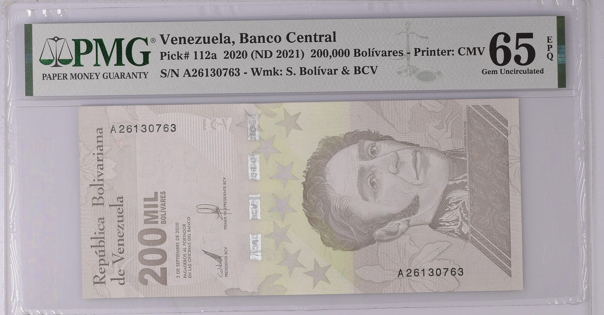 Venezuela 200000 Bolivares 2020 ND 2021 P 112 a Gem UNC PMG 65 EPQ