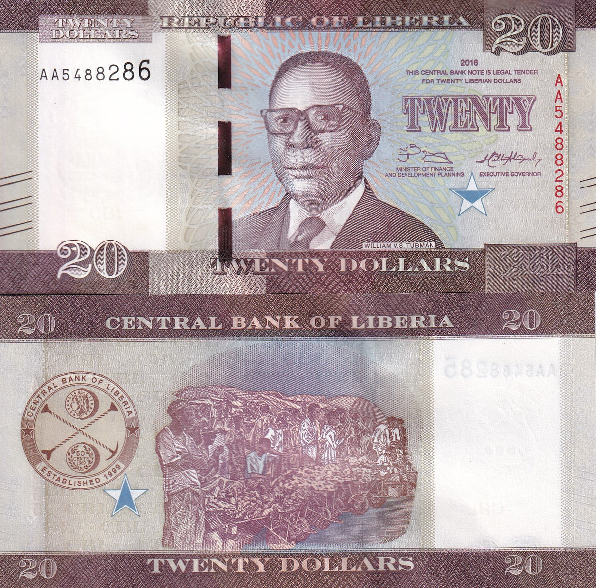 Liberia 20 Dollars 2016 P 33 a UNC