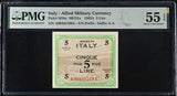 Italy Military 5 Lire 1943 P M18 a About UNC PMG 55 EPQ