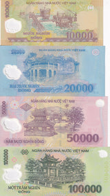 Vietnam Set 4 UNC 10000 20000 50000 100000 Dong Mixed Year P 119 - 122 polymer