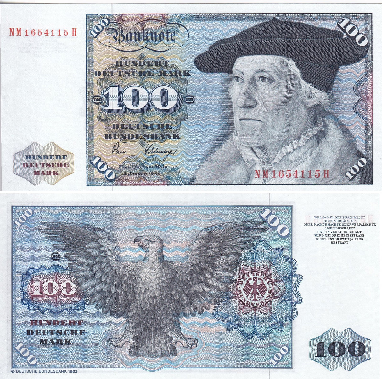 Germany Federal Republic 100 Mark 1980 P 34 d With Letter at back UNC