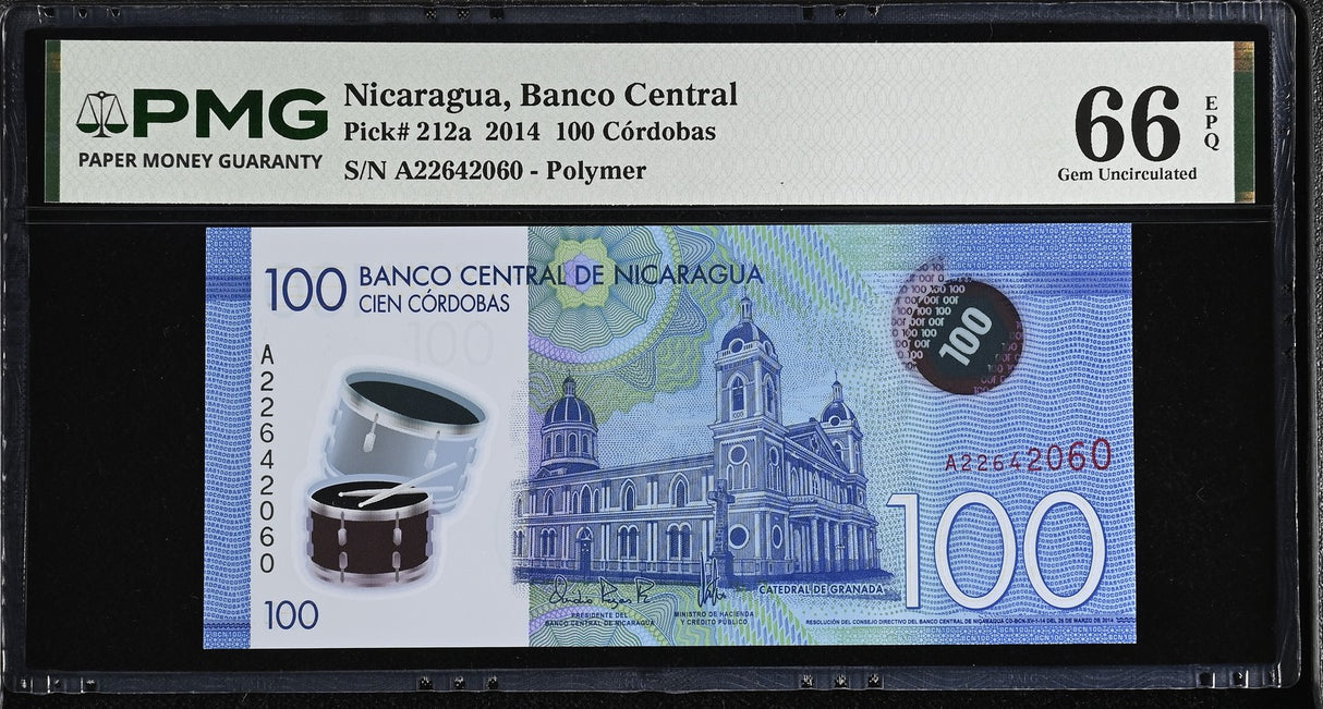 Nicaragua 100 Cordobas 2014 Polymer P 212 a Gem UNC PMG 66 EPQ