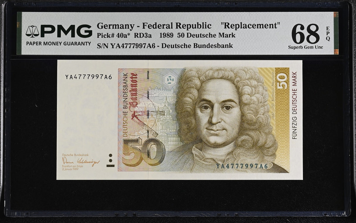 Germany 50 Mark 1989 P 40 a* Replacement Superb Gem UNC PMG 68 EPQ