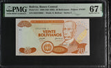 Bolivia 20 Bolivianos 1986 ND 1993 P 211 Series C Superb Gem UNC PMG 67 EPQ TOP