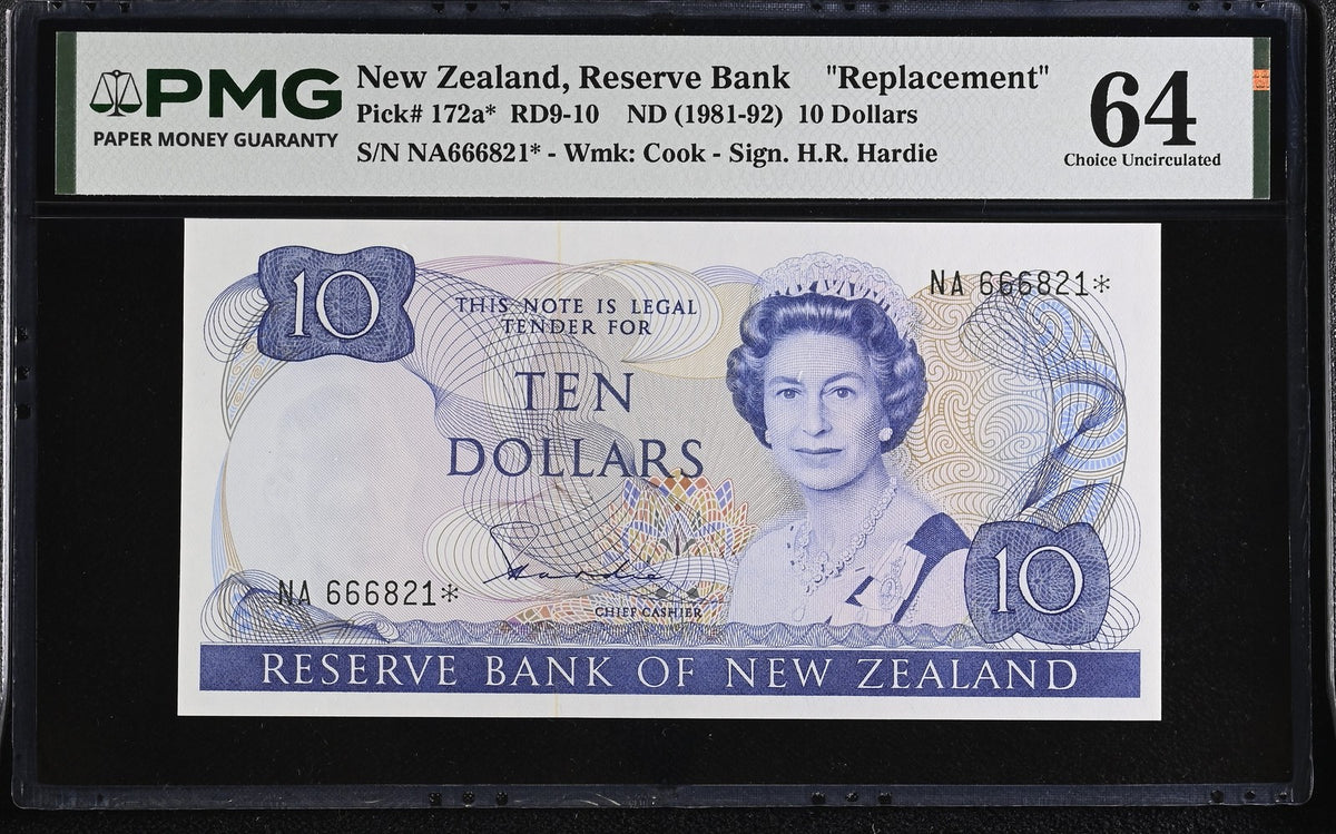 New Zealand 10 Dollars ND 1981-1992 P 172 a* Replacement Choice UNC PMG 64