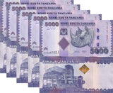 Tanzania 5000 Shillings ND 2025 P 43 New Sign UNC ,Rhinoceros Rhino LOT 5 PCS