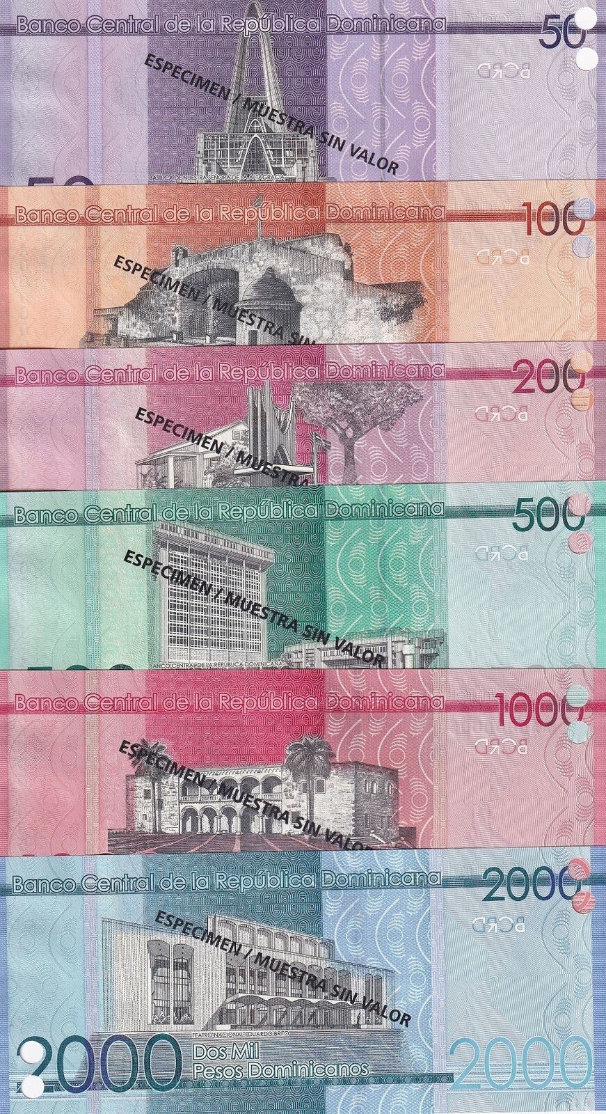 Dominican Set 6 UNC 50 100 - 2000 Pesos 2016 P 189 P 190 - P 194 SPECIMEN
