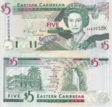 East Caribbean 5 Dollars ND 1994 St. Kitts P 31 K Suffix UNC