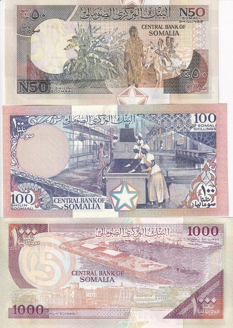 Somalia Set 3 Pcs 50 100 1000 Shillings 1987-1996 P R2 35 37 UNC