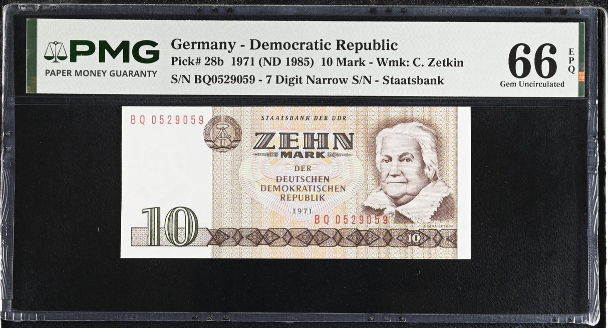 Germany Democratic 10 MARK 1971 ND 1985 P 28 b Gem UNC PMG 66 EPQ