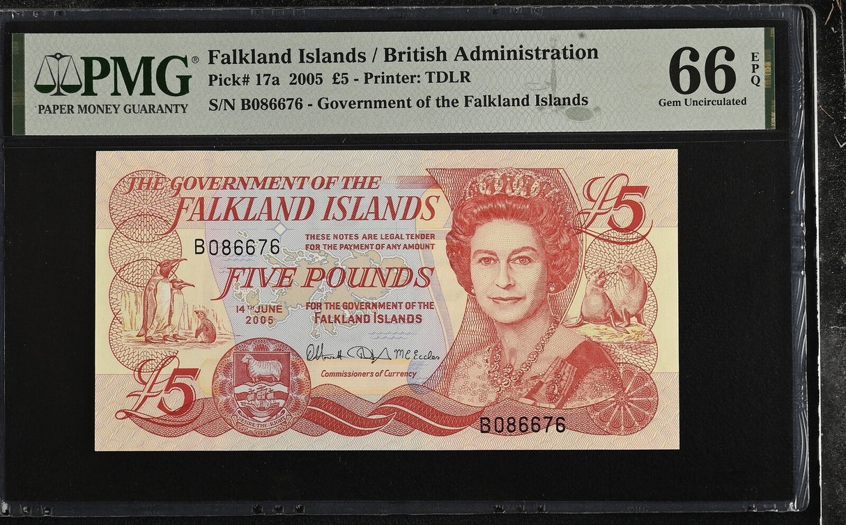 Falkland Islands 5 Pounds 2005 P 17 a Gem UNC PMG 66 EPQ