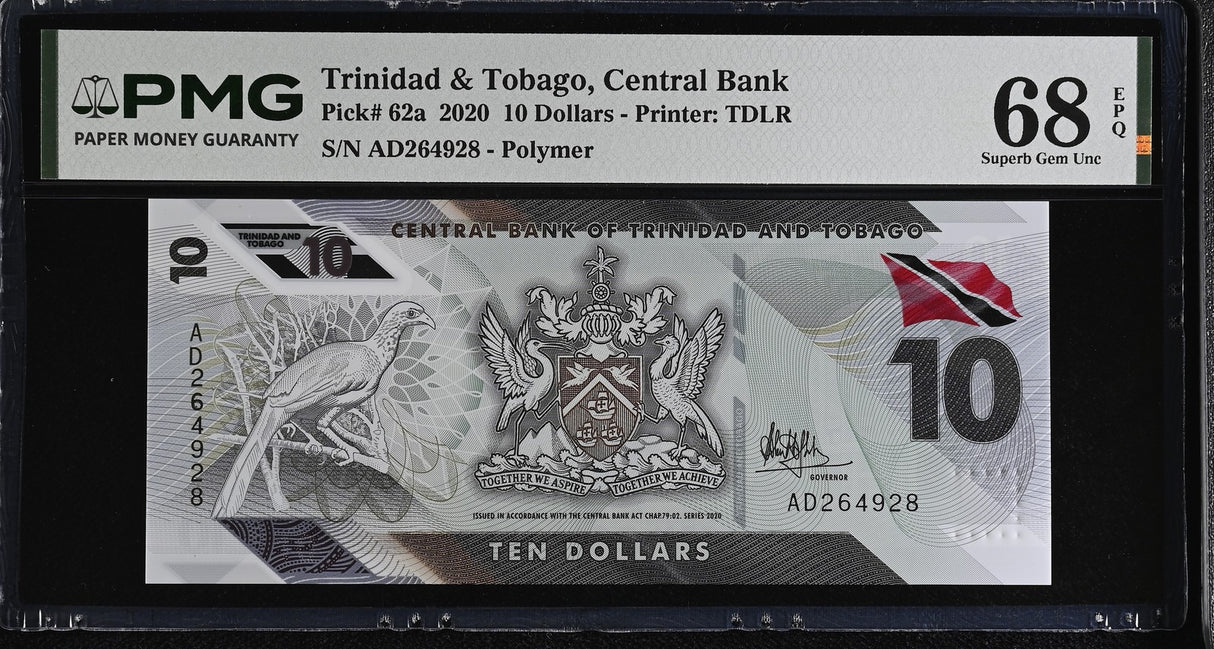Trinidad & Tobago 10 Dollars 2020 Polymer P 62 a Superb Gem UNC PMG 68 EPQ