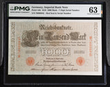 Germany 1000 Mark 1910 P 44 b Choice UNC PMG 63 , Red Seal, Red serial