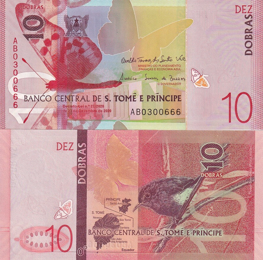 Saint Thomas & Prince 10 Dobras 2020/2021 P 77 Paper UNC LOT 3 PCS