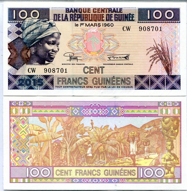 Guinea 100 Francs 2015 P A47 UNC