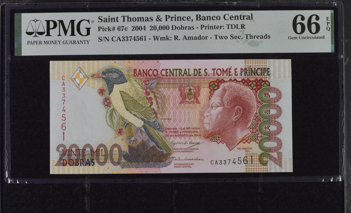 Saint Thomas & Prince 20000 Dobras 2004 P 67 c Gem UNC PMG 66 EPQ